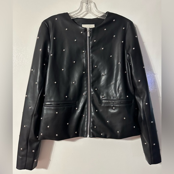bagatelle Jackets & Blazers - Bagatelle Silver-Studded Black FAUX Leather Jacket